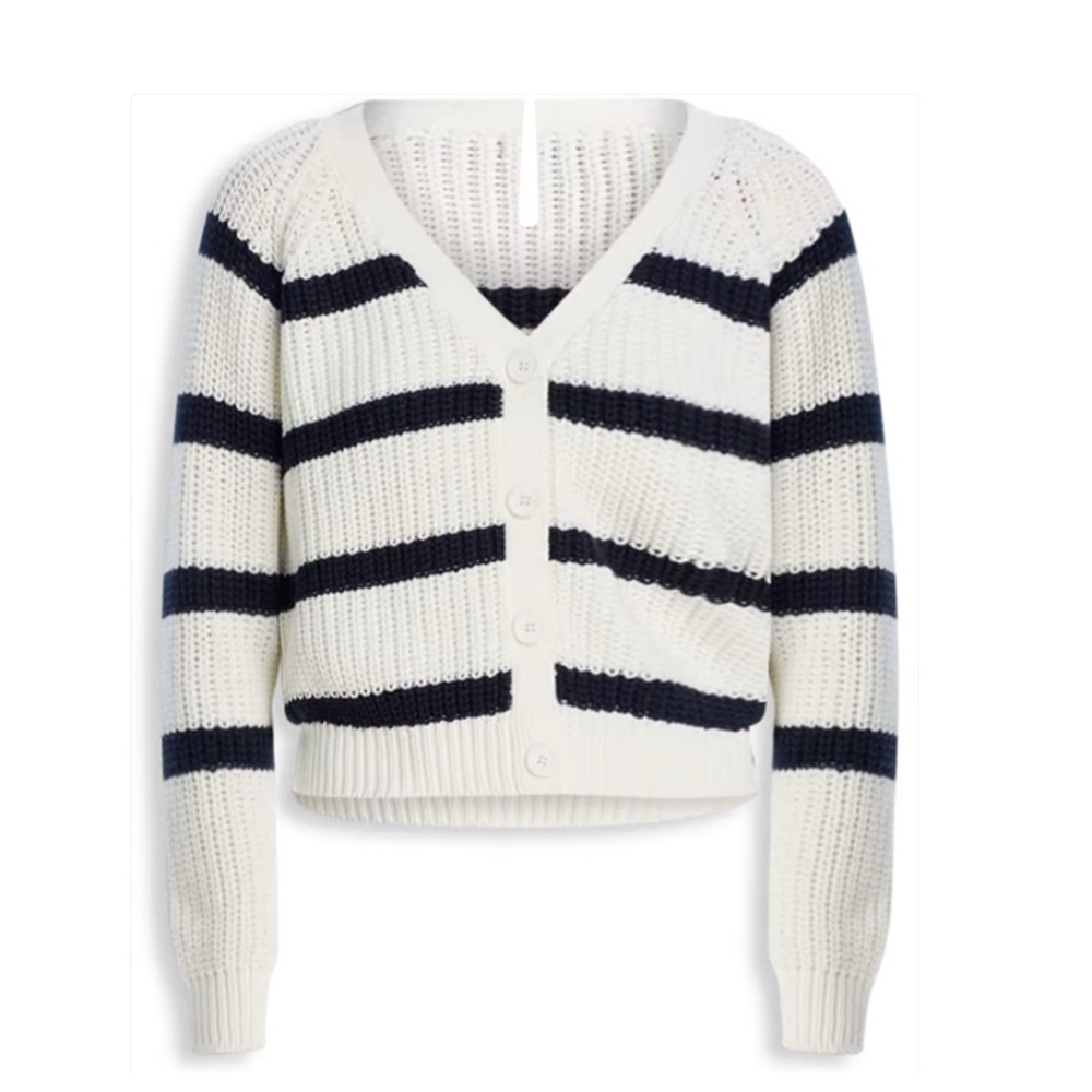 AQUA Nadeera Long Sleeve Cardigan Sweater – XS, White/Black, NWT